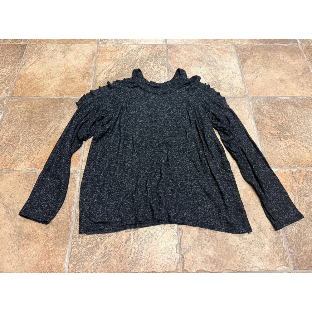 American Eagle Soft & Sexy Plush Cold Shoulder Ruffle Top Charcoal Grey XL